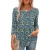 image:imageXIEERDUO 34 Length Sleeve Tops for Women 2026 Crewneck Casual Pleated Tunic Tops Shirts BlousesFblue Floral