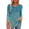image:imageXIEERDUO 34 Length Sleeve Tops for Women 2026 Crewneck Casual Pleated Tunic Tops Shirts BlousesFblue Gradient