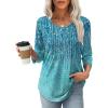 image:imageXIEERDUO 34 Length Sleeve Tops for Women 2026 Crewneck Casual Pleated Tunic Tops Shirts BlousesFblue Gradient