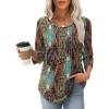image:imageXIEERDUO 34 Length Sleeve Tops for Women 2026 Crewneck Casual Pleated Tunic Tops Shirts BlousesFblue Orange Print