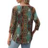 image:imageXIEERDUO 34 Length Sleeve Tops for Women 2026 Crewneck Casual Pleated Tunic Tops Shirts BlousesFblue Orange Print