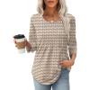 image:imageXIEERDUO 34 Length Sleeve Tops for Women 2026 Crewneck Casual Pleated Tunic Tops Shirts BlousesFbrown Stripe
