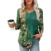 image:imageXIEERDUO 34 Length Sleeve Tops for Women 2026 Crewneck Casual Pleated Tunic Tops Shirts BlousesFgreen Floral