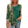 image:imageXIEERDUO 34 Length Sleeve Tops for Women 2026 Crewneck Casual Pleated Tunic Tops Shirts BlousesFgreen Floral