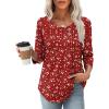 image:imageXIEERDUO 34 Length Sleeve Tops for Women 2026 Crewneck Casual Pleated Tunic Tops Shirts BlousesFspotted Red