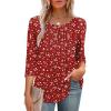 image:imageXIEERDUO 34 Length Sleeve Tops for Women 2026 Crewneck Casual Pleated Tunic Tops Shirts BlousesFspotted Red
