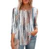 image:imageXIEERDUO 34 Length Sleeve Tops for Women 2026 Crewneck Casual Pleated Tunic Tops Shirts BlousesFtie Dye