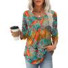 image:imageXIEERDUO 34 Length Sleeve Tops for Women 2026 Crewneck Casual Pleated Tunic Tops Shirts BlousesFtropical Sunset Grove