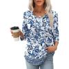 image:imageXIEERDUO 34 Length Sleeve Tops for Women 2026 Crewneck Casual Pleated Tunic Tops Shirts BlousesFwhite Blue Ethnic