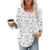 image:imageXIEERDUO 34 Length Sleeve Tops for Women 2026 Crewneck Casual Pleated Tunic Tops Shirts BlousesFwhite Floral