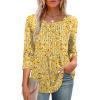 image:imageXIEERDUO 34 Length Sleeve Tops for Women 2026 Crewneck Casual Pleated Tunic Tops Shirts BlousesFyellow White Daisies