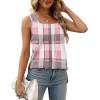 image:imageXIEERDUO Summer Tank Tops for Women Square Neck Loose Fit Casual Fashion Flowy SleevelessPink Gray Grid