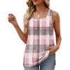 image:imageXIEERDUO Summer Tank Tops for Women Square Neck Loose Fit Casual Fashion Flowy SleevelessPink Gray Grid