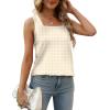 image:imageXIEERDUO Summer Tank Tops for Women Square Neck Loose Fit Casual Fashion Flowy SleevelessWhite Checkered