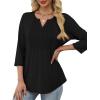 image:imageXIEERDUO Womens 34 Sleeve Tops 2026 VNeck Summer Outfits Casual Pleated Shirts Blouses Beach Vacation Spring ClothesAblack