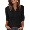 image:imageXIEERDUO Womens 34 Sleeve Tops 2026 VNeck Summer Outfits Casual Pleated Shirts Blouses Beach Vacation Spring ClothesAblack