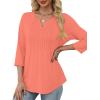 image:imageXIEERDUO Womens 34 Sleeve Tops 2026 VNeck Summer Outfits Casual Pleated Shirts Blouses Beach Vacation Spring ClothesAcoral