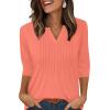 image:imageXIEERDUO Womens 34 Sleeve Tops 2026 VNeck Summer Outfits Casual Pleated Shirts Blouses Beach Vacation Spring ClothesAcoral