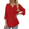 image:imageXIEERDUO Womens 34 Sleeve Tops 2026 VNeck Summer Outfits Casual Pleated Shirts Blouses Beach Vacation Spring ClothesAred