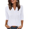 image:imageXIEERDUO Womens 34 Sleeve Tops 2026 VNeck Summer Outfits Casual Pleated Shirts Blouses Beach Vacation Spring ClothesAwhite