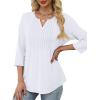 image:imageXIEERDUO Womens 34 Sleeve Tops 2026 VNeck Summer Outfits Casual Pleated Shirts Blouses Beach Vacation Spring ClothesAwhite