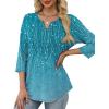 image:imageXIEERDUO Womens 34 Sleeve Tops 2026 VNeck Summer Outfits Casual Pleated Shirts Blouses Beach Vacation Spring ClothesFblue Gradient