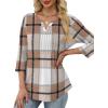 image:imageXIEERDUO Womens 34 Sleeve Tops 2026 VNeck Summer Outfits Casual Pleated Shirts Blouses Beach Vacation Spring ClothesFbrown Blue Plaid