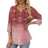 image:imageXIEERDUO Womens 34 Sleeve Tops 2026 VNeck Summer Outfits Casual Pleated Shirts Blouses Beach Vacation Spring ClothesFburgundy Floral