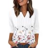 image:imageXIEERDUO Womens 34 Sleeve Tops 2026 VNeck Summer Outfits Casual Pleated Shirts Blouses Beach Vacation Spring ClothesFdandelion