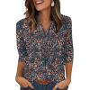 image:imageXIEERDUO Womens 34 Sleeve Tops 2026 VNeck Summer Outfits Casual Pleated Shirts Blouses Beach Vacation Spring ClothesFdark Blue Floral
