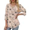 image:imageXIEERDUO Womens 34 Sleeve Tops 2026 VNeck Summer Outfits Casual Pleated Shirts Blouses Beach Vacation Spring ClothesFkhaki Ink Floral