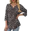 image:imageXIEERDUO Womens 34 Sleeve Tops 2026 VNeck Summer Outfits Casual Pleated Shirts Blouses Beach Vacation Spring ClothesFleopard Print