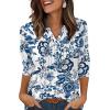 image:imageXIEERDUO Womens 34 Sleeve Tops 2026 VNeck Summer Outfits Casual Pleated Shirts Blouses Beach Vacation Spring ClothesFwhite Tribal Blue Floral
