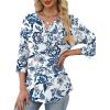 image:imageXIEERDUO Womens 34 Sleeve Tops 2026 VNeck Summer Outfits Casual Pleated Shirts Blouses Beach Vacation Spring ClothesFwhite Tribal Blue Floral