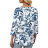 image:imageXIEERDUO Womens 34 Sleeve Tops 2026 VNeck Summer Outfits Casual Pleated Shirts Blouses Beach Vacation Spring ClothesFwhite Tribal Blue Floral