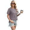 image:imageXIEERDUO Womens Summer Tops 2026 Pleated Round Neck Short Sleeve Shirts Business CasualCoffee Grey