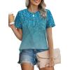 image:imageXIEERDUO Womens Summer Tops 2026 Pleated Round Neck Short Sleeve Shirts Business CasualZ Blue Striped