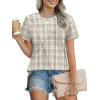 image:imageXIEERDUO Womens Summer Tops 2026 Pleated Round Neck Short Sleeve Shirts Business CasualZ Brown Plaid