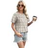 image:imageXIEERDUO Womens Summer Tops 2026 Pleated Round Neck Short Sleeve Shirts Business CasualZ Brown Plaid