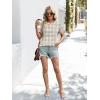 image:imageXIEERDUO Womens Summer Tops 2026 Pleated Round Neck Short Sleeve Shirts Business CasualZ Brown Plaid
