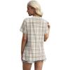 image:imageXIEERDUO Womens Summer Tops 2026 Pleated Round Neck Short Sleeve Shirts Business CasualZ Brown Plaid