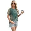 image:imageXIEERDUO Womens Summer Tops 2026 Pleated Round Neck Short Sleeve Shirts Business CasualZ Floral Green