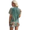 image:imageXIEERDUO Womens Summer Tops 2026 Pleated Round Neck Short Sleeve Shirts Business CasualZ Floral Green