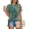 image:imageXIEERDUO Womens Summer Tops 2026 Pleated Round Neck Short Sleeve Shirts Business CasualZ Floral Green