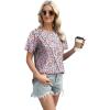 image:imageXIEERDUO Womens Summer Tops 2026 Pleated Round Neck Short Sleeve Shirts Business CasualZ Floral Pink