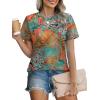 image:imageXIEERDUO Womens Summer Tops 2026 Pleated Round Neck Short Sleeve Shirts Business CasualZ Green Orange