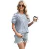 image:imageXIEERDUO Womens Summer Tops 2026 Pleated Round Neck Short Sleeve Shirts Business CasualZ Grey Striped