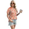 image:imageXIEERDUO Womens Summer Tops 2026 Pleated Round Neck Short Sleeve Shirts Business CasualZ Red Flowy