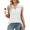 image:imageXIEERDUO Womens Summer Tops V Neck Collared Shirts Dressy Casual Ribbed Tank Top with Zipper Loose FitA White