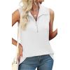 image:imageXIEERDUO Womens Summer Tops V Neck Collared Shirts Dressy Casual Ribbed Tank Top with Zipper Loose FitA White